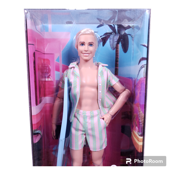 Barbie The Movie Ken Doll Wearing Pastel Striped Beach Matching Set 2023 New - Picture 3 of 10